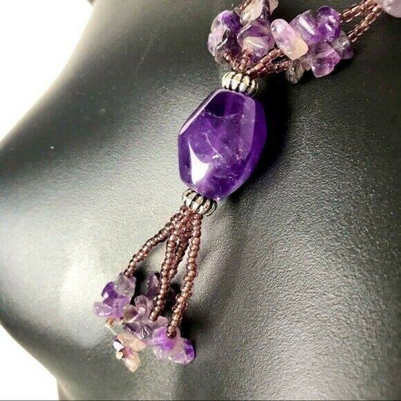 Bundle of 2 Necklaces Amethyst & Stone Jewelry Mother of Pearl Style Stones - Picture 4 of 7